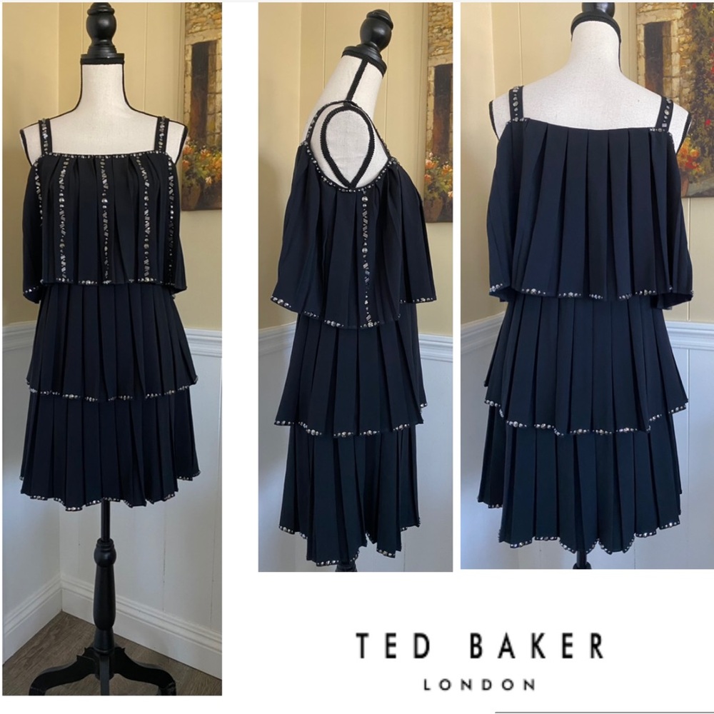New Ted Baker Embellished Pleated Tiered Dress - Picture 4 of 15